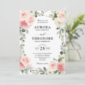 Blush Pink Floral Gold Geometric Botanical Weddens Kaart (Staand voorkant)