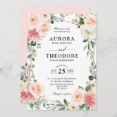 Blush Pink Floral Gold Geometric Botanical Weddens Kaart (Voorkant / Achterkant)