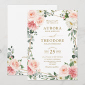 Blush Pink Floral Gold Geometric Botanical Weddens Kaart (Voorkant / Achterkant)