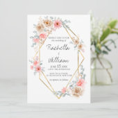Blush Pink Floral Gold Geometric Botanical Weddens Kaart (Staand voorkant)