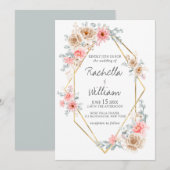 Blush Pink Floral Gold Geometric Botanical Weddens Kaart (Voorkant / Achterkant)