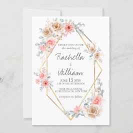 Blush Pink Floral Gold Geometric Botanical Weddens Kaart