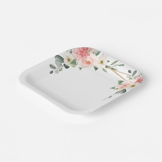 Blush Pink Floral Gold Geometric Botanical Weddens Papieren Bordje (Gebogen)