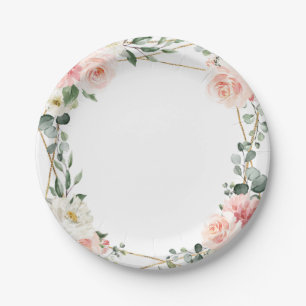 Blush Pink Floral Gold Geometric Botanical Weddens Papieren Bordje