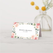 Blush Pink Floral Gold Geometric Botanical Weddens Plaatskaartje (Achterkant)