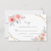 Blush Pink Floral Gold Geometric Botanical Weddens RSVP Kaartje (Voorkant)