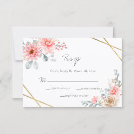 Blush Pink Floral Gold Geometric Botanical Weddens RSVP Kaartje