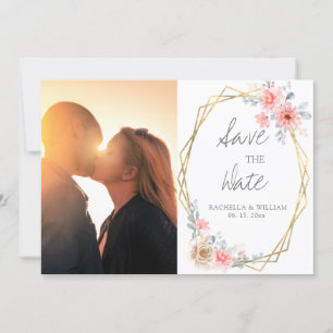 Blush Pink Floral Gold Geometric Botanical Weddens Save The Date