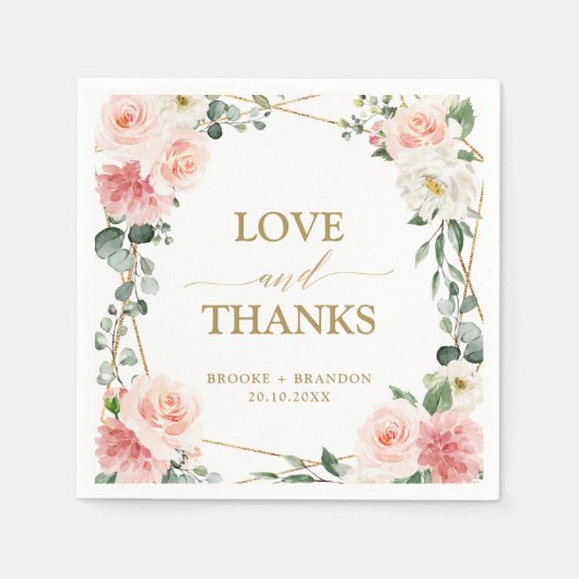 Blush Pink Floral Gold Geometric Botanical Weddens Servet (Voorkant)