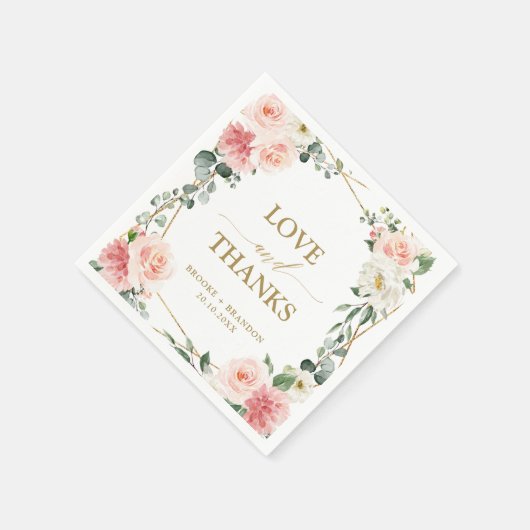 Blush Pink Floral Gold Geometric Botanical Weddens Servet (Hoek)
