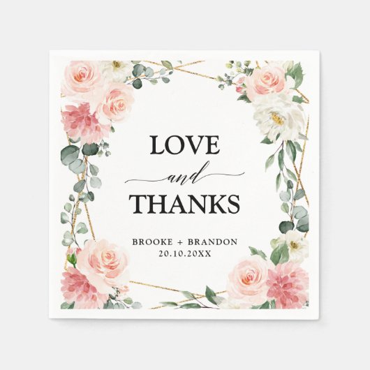 Blush Pink Floral Gold Geometric Botanical Weddens Servet (Voorkant)