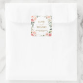 Blush Pink Floral Gold Geometric Botanical Weddens Vierkante Sticker (Tas)