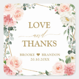 Blush Pink Floral Gold Geometric Botanical Weddens Vierkante Sticker