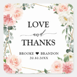 Blush Pink Floral Gold Geometric Botanical Weddens Vierkante Sticker