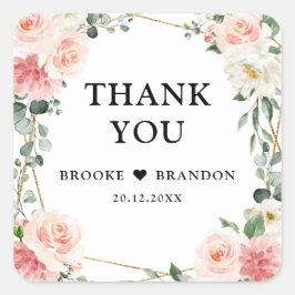 Blush Pink Floral Gold Geometric Botanical Weddens Vierkante Sticker