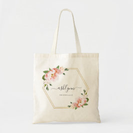 Blush Pink Floral Gold Geometric Bridesmaid Tote Bag