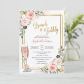 Blush Pink Floral Gold Geometric Brunch en Bubble Kaart (Staand voorkant)