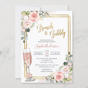Blush Pink Floral Gold Geometric Brunch en Bubble Kaart