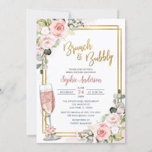 Blush Pink Floral Gold Geometric Brunch en Bubble Kaart