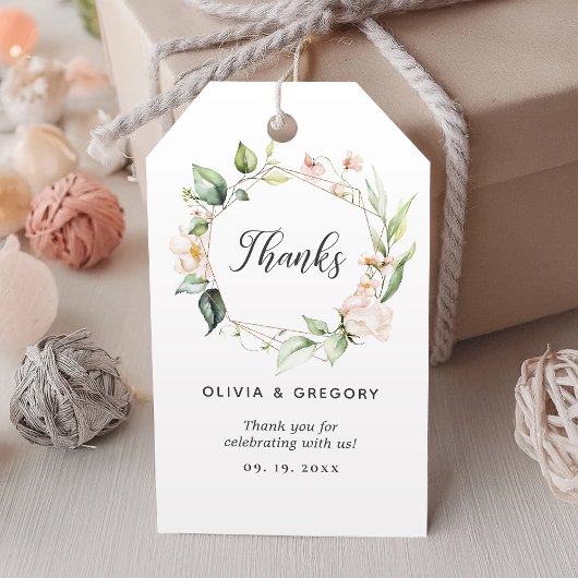Blush Pink Floral Gold Geometric Lijst Weddenschap Cadeaulabel