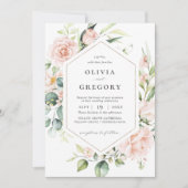 Blush Pink Floral Gold Geometric Lijst Weddenschap Kaart (Voorkant)