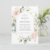 Blush Pink Floral Gold Geometric Lijst Weddenschap Kaart (Staand voorkant)