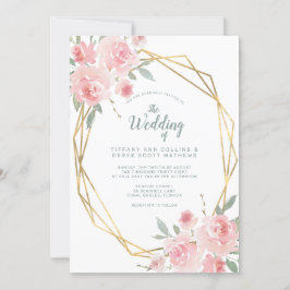 Blush Pink Floral Gold Geometric Lijst Weddenschap Kaart