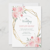Blush Pink Floral Gold Geometric Lijst Weddenschap Kaart (Voorkant)