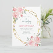 Blush Pink Floral Gold Geometric Lijst Weddenschap Kaart (Staand voorkant)