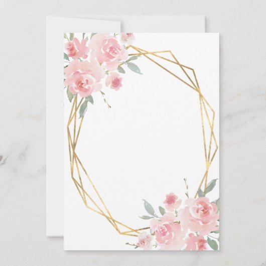 Blush Pink Floral Gold Geometric Lijst Weddenschap Kaart (Achterkant)