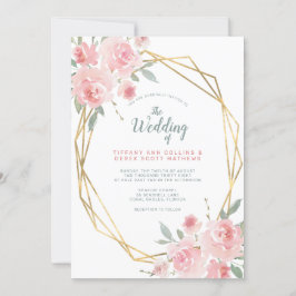 Blush Pink Floral Gold Geometric Lijst Weddenschap Kaart