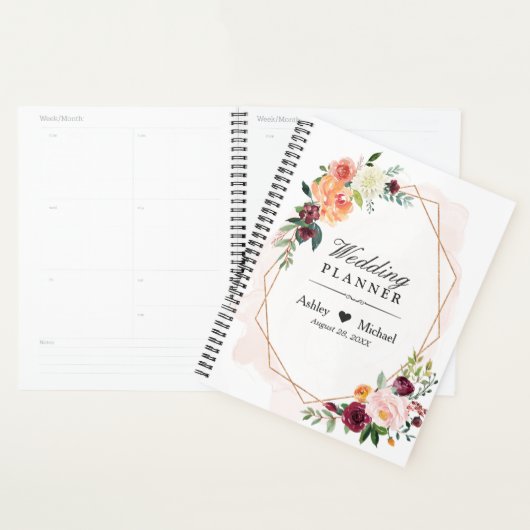 Blush Pink Floral Gold Geometric Lijst Weddenschap Planner (Display)