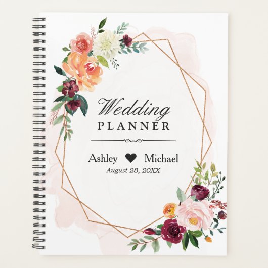 Blush Pink Floral Gold Geometric Lijst Weddenschap Planner (Voorkant)