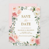 Blush Pink Floral Gold Geometric Save the Date (Voorkant / Achterkant)