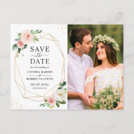 Blush Pink Floral Gold Geometric Save the Date Briefkaart