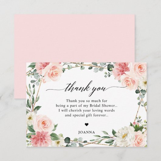 Blush Pink Floral Gold Geometric Vrijgezellenfeest Bedankkaart (Voorkant / Achterkant)