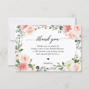 Blush Pink Floral Gold Geometric Vrijgezellenfeest Bedankkaart