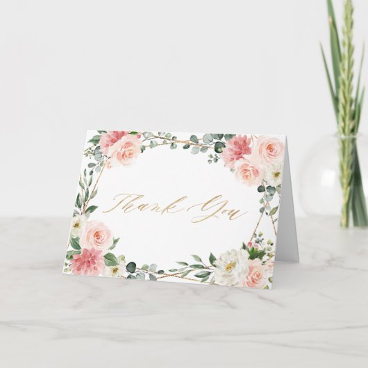 Blush Pink Floral Gold Geometric Vrijgezellenfeest Bedankkaart (Voorkant)