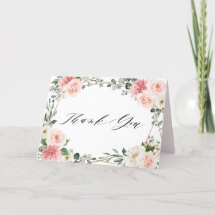 Blush Pink Floral Gold Geometric Vrijgezellenfeest Bedankkaart