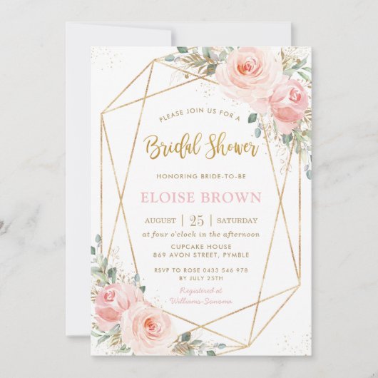 Blush Pink Floral Gold Geometric Vrijgezellenfeest Kaart (Voorkant)