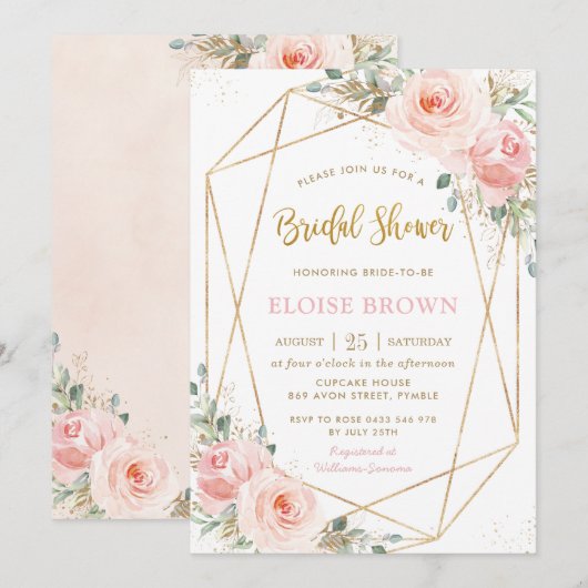 Blush Pink Floral Gold Geometric Vrijgezellenfeest Kaart (Voorkant / Achterkant)