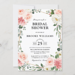Blush Pink Floral Gold Geometric Vrijgezellenfeest Kaart