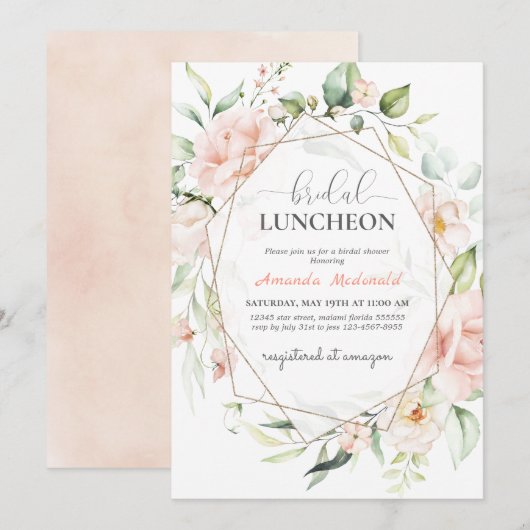Blush Pink Floral Gold Geometric Vrijgezellenfeest Kaart (Voorkant / Achterkant)