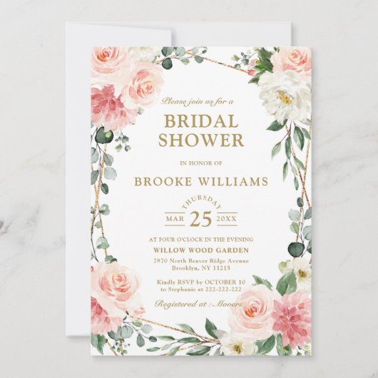 Blush Pink Floral Gold Geometric Vrijgezellenfeest Kaart (Voorkant)