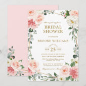 Blush Pink Floral Gold Geometric Vrijgezellenfeest Kaart (Voorkant / Achterkant)