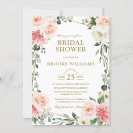 Blush Pink Floral Gold Geometric Vrijgezellenfeest Kaart