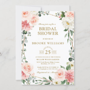 Blush Pink Floral Gold Geometric Vrijgezellenfeest Kaart