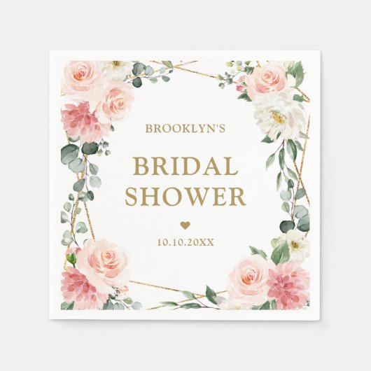 Blush Pink Floral Gold Geometric Vrijgezellenfeest Servet (Voorkant)