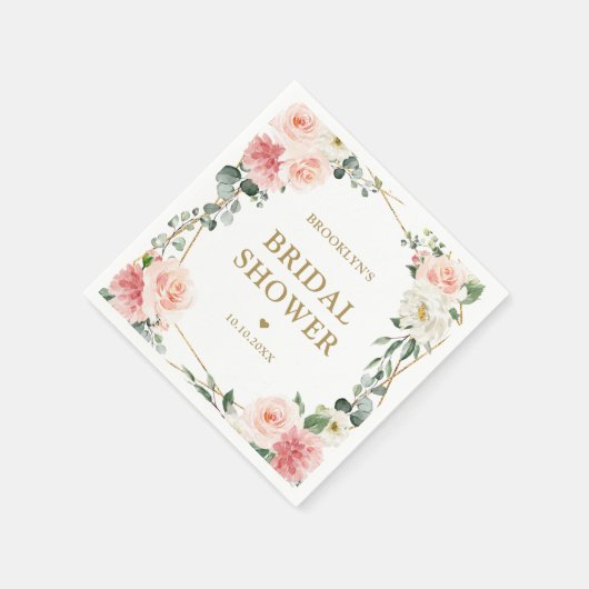 Blush Pink Floral Gold Geometric Vrijgezellenfeest Servet (Hoek)