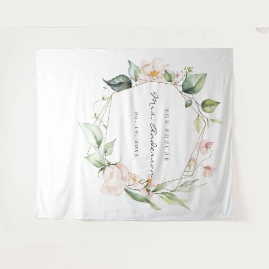 Blush Pink Floral Gold Geometric Vrijgezellenfeest Wandkleed (Voorkant (horizontaal))